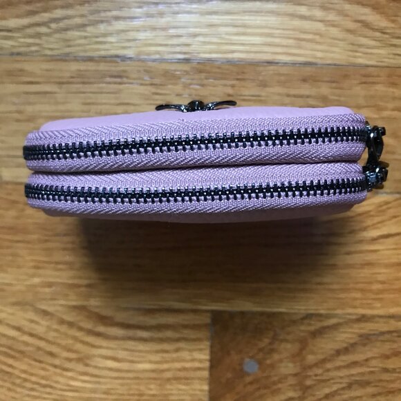 Pink Grainy Genuine Leather Coin Purse ID Holder with Bee - Picture 5 of 7